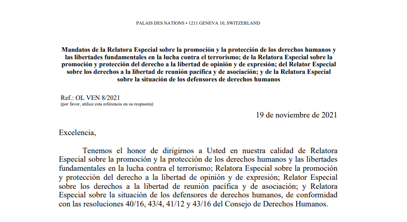 Relatores Especiales de la ONU se pronuncian sobre las medidas tomadas por el Estado venezolano contra las ONG