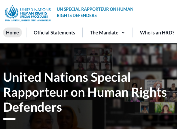 Página web: Relatora Especial sobre la Situación de los Defensores de Derechos Humanos