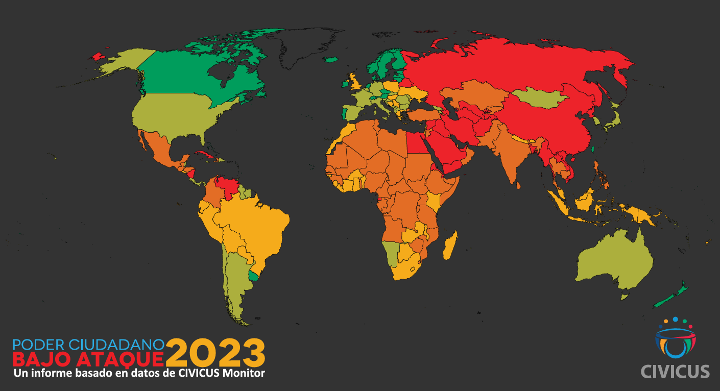 Civicus Monitor: ” Informe Poder ciudadano bajo ataque 2023″ Actualmente, casi un tercio de la población mundial vive en países con espacios cívicos cerrados